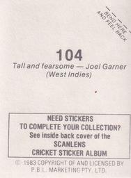 1983 Scanlens Cricket Stickers #104 Joel Garner Back