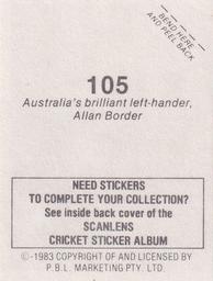 1983 Scanlens Cricket Stickers #105 Allan Border Back