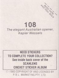 1983 Scanlens Cricket Stickers #108 Kepler Wessels Back