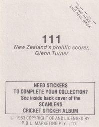 1983 Scanlens Cricket Stickers #111 Glenn Turner Back