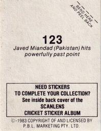 1983 Scanlens Cricket Stickers #123 Javed Miandad Back
