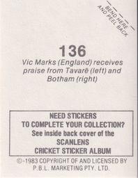 1983 Scanlens Cricket Stickers #136 Vic Marks / Chris Tavare Back