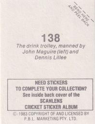 1983 Scanlens Cricket Stickers #138 John Maguire / Dennis Lillee Back