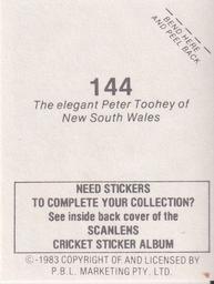 1983 Scanlens Cricket Stickers #144 Peter Toohey Back