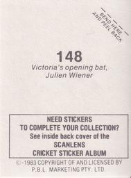 1983 Scanlens Cricket Stickers #148 Julien Wiener Back