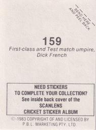 1983 Scanlens Cricket Stickers #159 Dick French Back