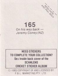 1983 Scanlens Cricket Stickers #165 Jeremy Coney Back
