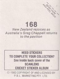1983 Scanlens Cricket Stickers #168 Greg Chappell Back