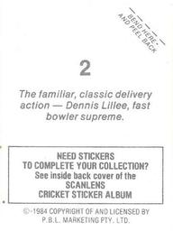 1984 Scanlens Cricket Stickers #2 Dennis Lillee Back