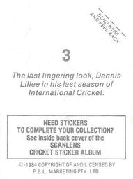 1984 Scanlens Cricket Stickers #3 Dennis Lillee Back