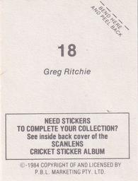 1984 Scanlens Cricket Stickers #18 Greg Ritchie Back
