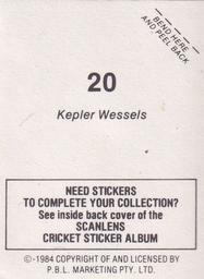 1984 Scanlens Cricket Stickers #20 Kepler Wessels Back