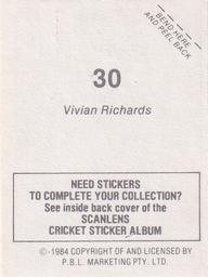 1984 Scanlens Cricket Stickers #30 Viv Richards Back