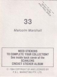 1984 Scanlens Cricket Stickers #33 Malcolm Marshall Back