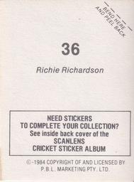1984 Scanlens Cricket Stickers #36 Richie Richardson Back