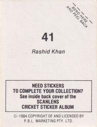1984 Scanlens Cricket Stickers #41 Rashid Khan Back