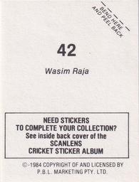 1984 Scanlens Cricket Stickers #42 Wasim Raja Back