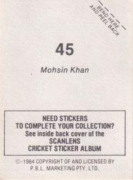 1984 Scanlens Cricket Stickers #45 Mohsin Khan Back