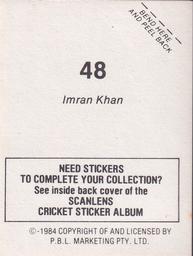 1984 Scanlens Cricket Stickers #48 Imran Khan Back