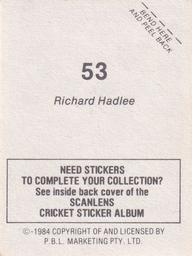 1984 Scanlens Cricket Stickers #53 Richard Hadlee Back