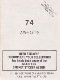 1984 Scanlens Cricket Stickers #74 Allan Lamb Back
