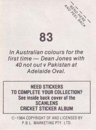 1984 Scanlens Cricket Stickers #83 Dean Jones Back