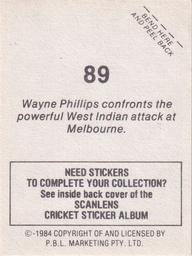 1984 Scanlens Cricket Stickers #89 Wayne Phillips Back