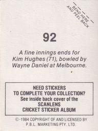 1984 Scanlens Cricket Stickers #92 Kim Hughes Back
