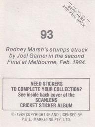 1984 Scanlens Cricket Stickers #93 Rod Marsh Back