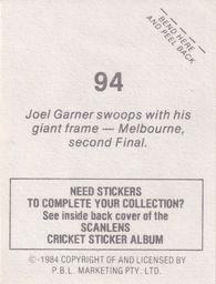 1984 Scanlens Cricket Stickers #94 Joel Garner Back