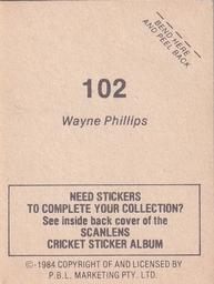 1984 Scanlens Cricket Stickers #102 Wayne Phillips Back
