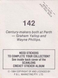 1984 Scanlens Cricket Stickers #142 Graham Yallop / Wayne Phillips Back