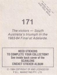 1984 Scanlens Cricket Stickers #171 South Australia Back