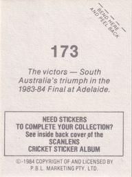 1984 Scanlens Cricket Stickers #173 South Australia Back