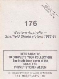 1984 Scanlens Cricket Stickers #176 Western Australia Back