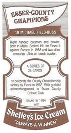 1984 Shelley's Ice Cream Essex County Cricket Champions #10 Michael Field-Buss Back