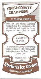 1984 Shelley's Ice Cream Essex County Cricket Champions #13 Andrew Golding Back