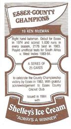 1984 Shelley's Ice Cream Essex County Cricket Champions #19 Ken McEwan Back