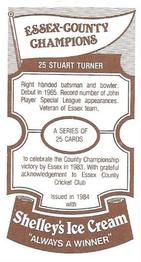 1984 Shelley's Ice Cream Essex County Cricket Champions #25 Stuart Turner Back