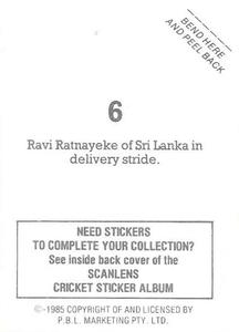 1985 Scanlens Cricket Stickers #6 Ravi Ratnayake Back