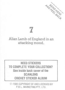 1985 Scanlens Cricket Stickers #7 Allan Lamb Back