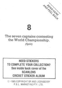 1985 Scanlens Cricket Stickers #8 World Championship Captains Back