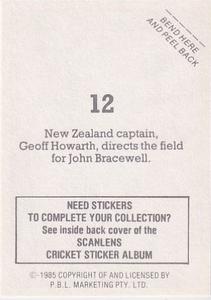 1985 Scanlens Cricket Stickers #12 Geoff Howarth / John Bracewell Back