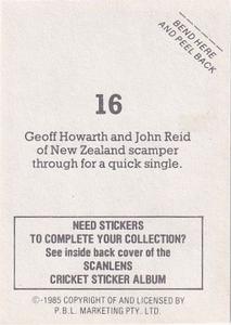 1985 Scanlens Cricket Stickers #16 Geoff Howarth / John Reid Back