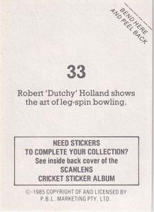 1985 Scanlens Cricket Stickers #33 Bob Holland Back