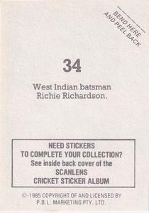 1985 Scanlens Cricket Stickers #34 Richie Richardson Back