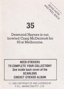 1985 Scanlens Cricket Stickers #35 Desmond Haynes Back