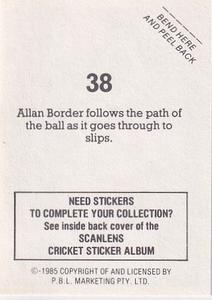 1985 Scanlens Cricket Stickers #38 Allan Border Back
