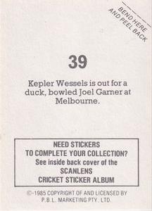 1985 Scanlens Cricket Stickers #39 Kepler Wessels Back