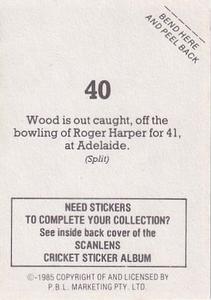 1985 Scanlens Cricket Stickers #40 Graeme Wood / Roger Harper Back